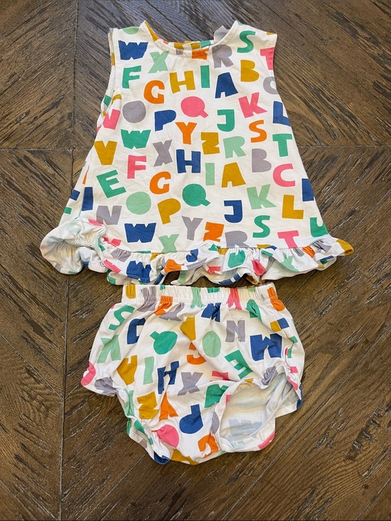 Stitchy Fish Other - Stitchy Fish Alphabet Print Ruffle Baby Dress & Bloomers